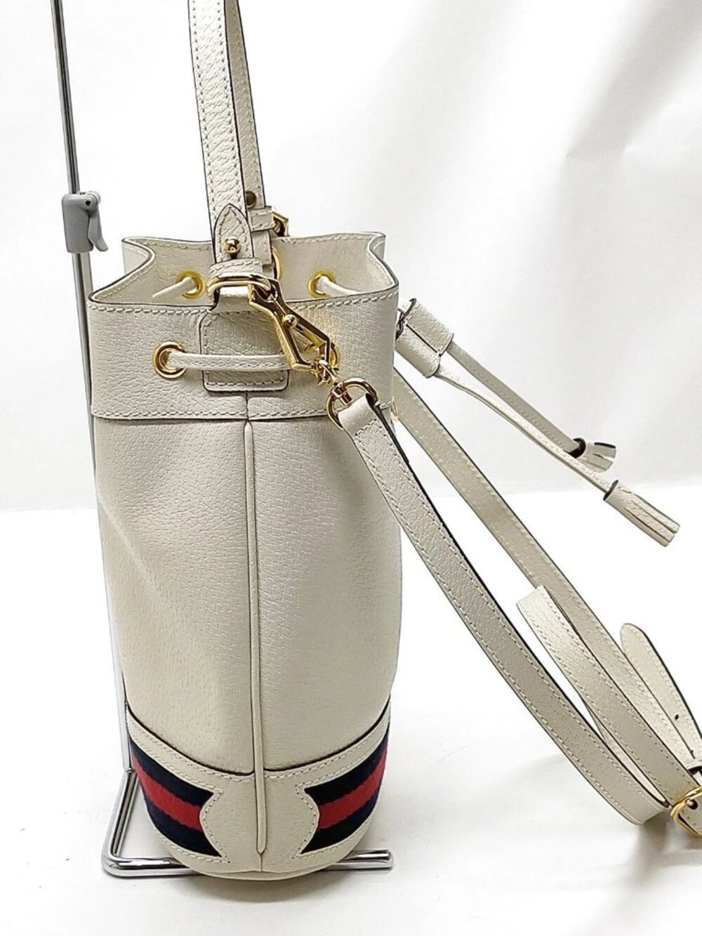 Authentic Gucci Ophidia Mini Bucket Bag White Leather GG Logo Crossbody - Picture 5 of 16